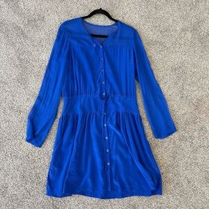 Oonagh Nanette Lepore 100% Silk Royal Blue Drawstring Waist Mini Dress US 10